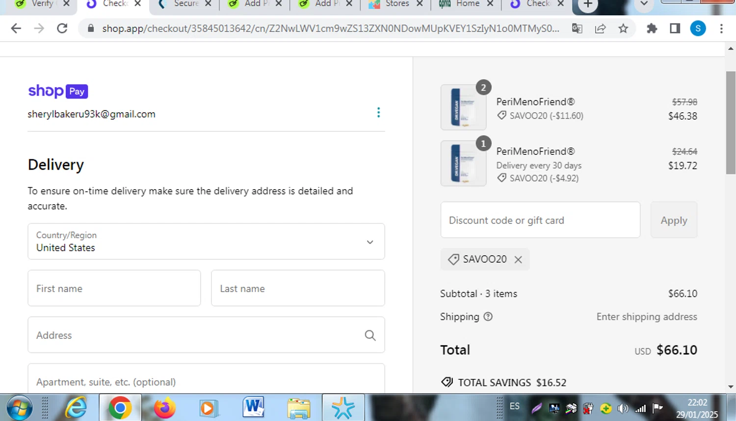 Dr. Vegan discount code screenshot showing code SAVOO20 applied at Dr. Vegan checkout page. Uploaded by SimplyCodes community member BrilliantScholar2524 on Jan 30, 2025