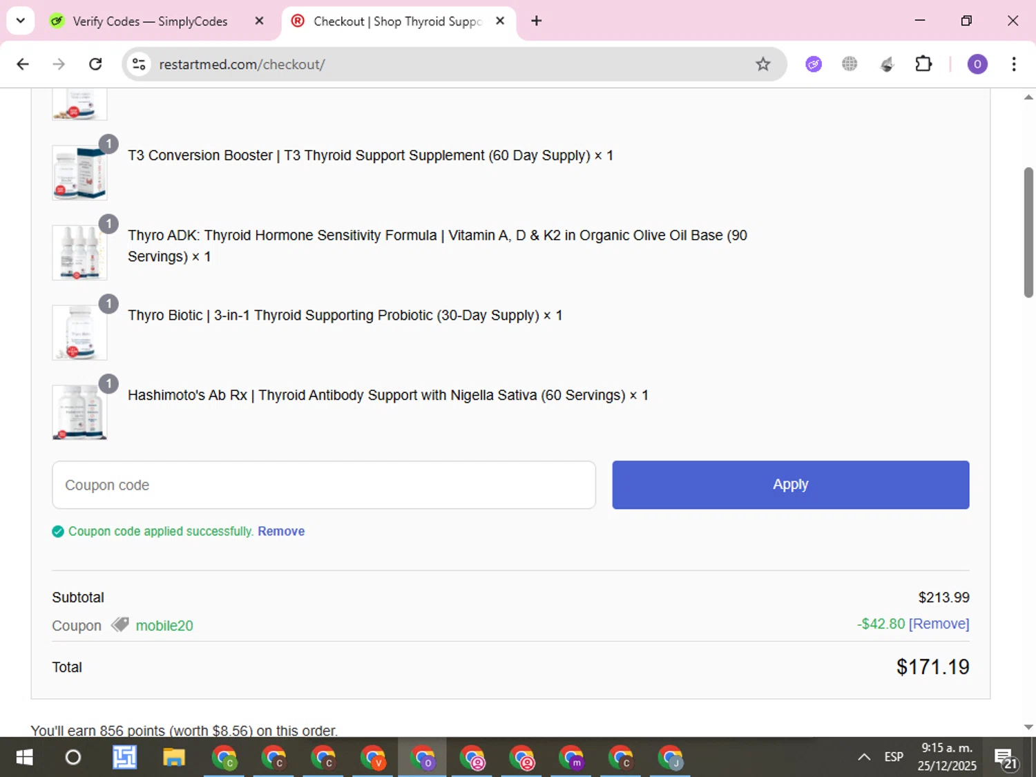 Dr. Westin Childs coupon code screenshot showing code mobile20 applied at Dr. Westin Childs checkout page. Uploaded by SimplyCodes community member CleverLynx8245 on Dec 25, 2025