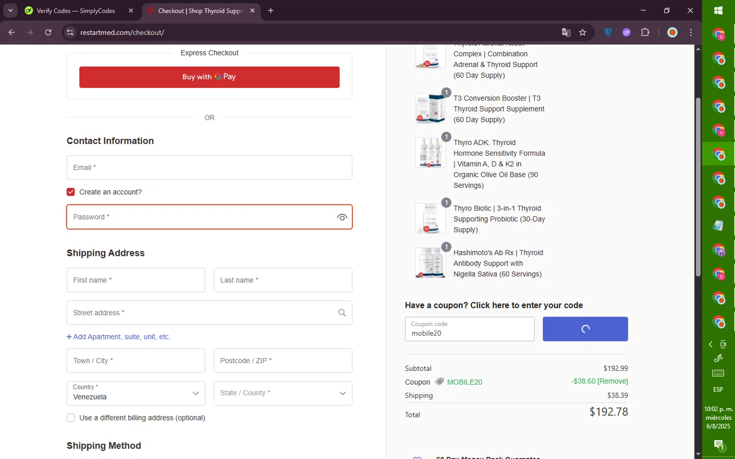 Dr. Westin Childs checkout page showing Dr. Westin Childs coupon code box | Screenshot taken by SimplyCodes community member on Aug 7, 2025