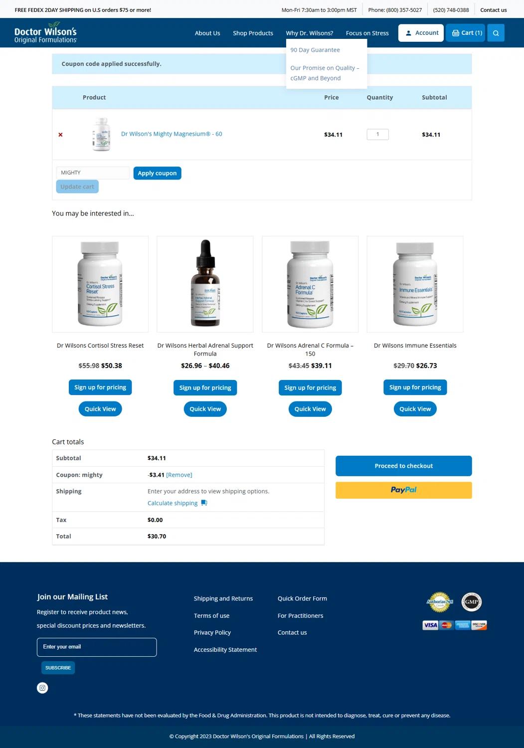 Doctor Wilson’s Original Formulations promo code screenshot showing code MIGHTY applied at Doctor Wilson’s Original Formulations checkout page. Uploaded by SimplyCodes community member JesusCaballero on Oct 24, 2025