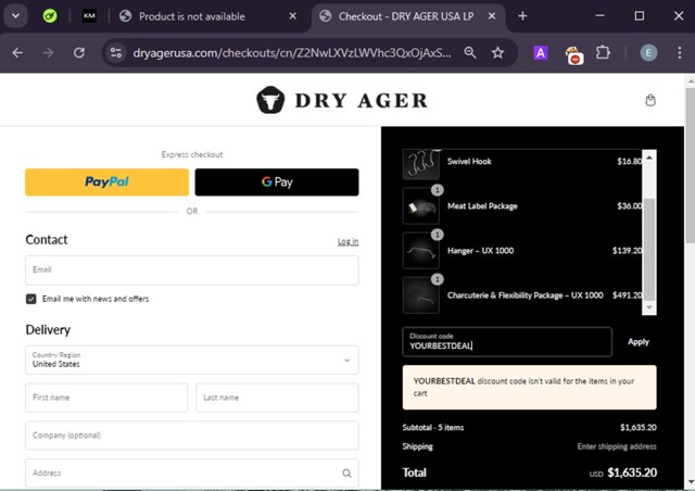 Dry Ager checkout page showing Dry Ager promo code box | Screenshot taken by SimplyCodes community member on Feb 14, 2025