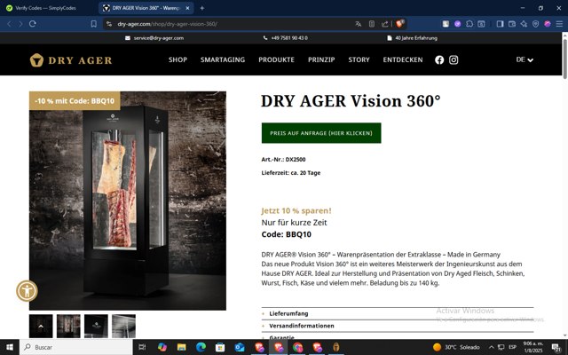 Dry Ager checkout page showing Dry Ager promo code box | Screenshot taken by SimplyCodes community member on Aug 1, 2025