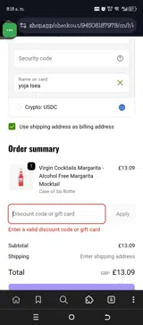 WELCOME20 coupon verification screenshot