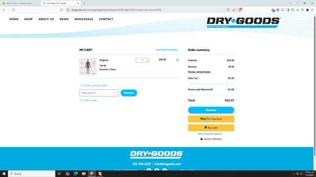 Dry Goods checkout page showing Dry Goods promo code box | Screenshot taken by SimplyCodes community member on Jun 18, 2025