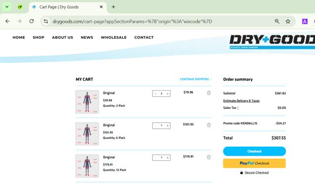 Dry Goods checkout page showing Dry Goods promo code box | Screenshot taken by SimplyCodes community member on Jul 1, 2025