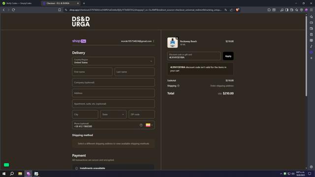 D.S. & DURGA checkout page showing D.S. & DURGA promo code box | Screenshot taken by SimplyCodes community member on Aug 18, 2025