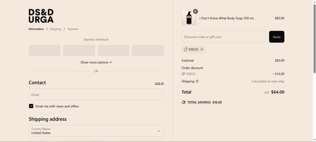 D.S. & DURGA checkout page showing D.S. & DURGA promo code box | Screenshot taken by SimplyCodes community member on Jun 24, 2025