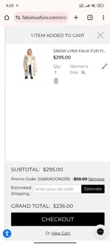 1ABANDON25R coupon verification screenshot