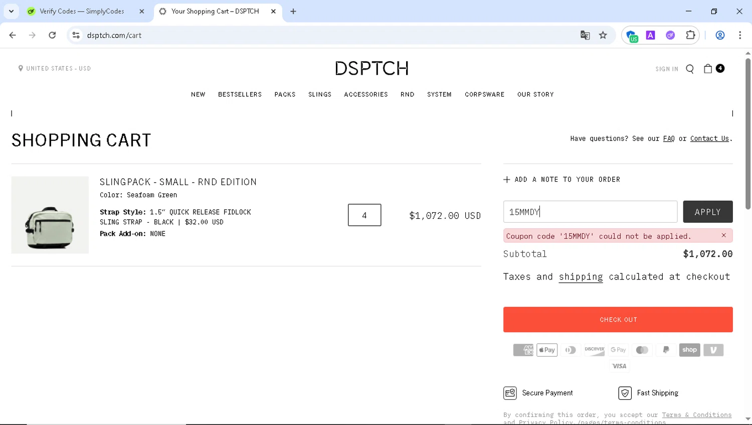 Dsptch discount code screenshot showing code 15MMDY applied at Dsptch checkout page. Uploaded by SimplyCodes community member Epa_yava on Jun 5, 2025