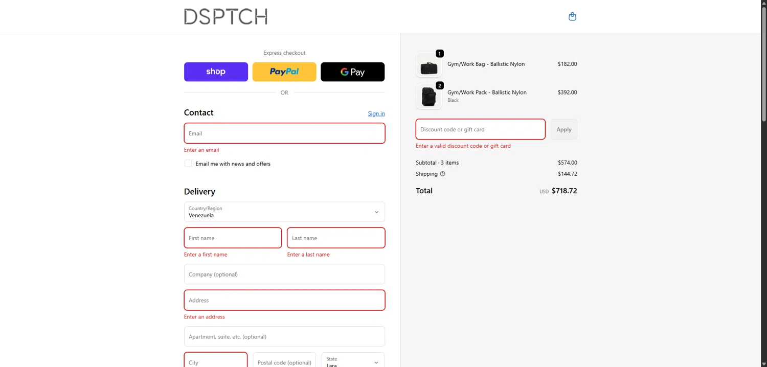 Dsptch discount code screenshot showing code BLKFRDY25 applied at Dsptch checkout page. Uploaded by SimplyCodes community member FortunateElite6708 on Dec 3, 2025