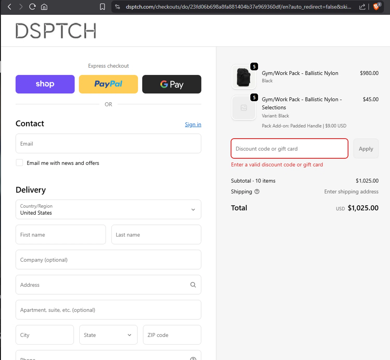 Dsptch discount code screenshot showing code BLKFRDY25 applied at Dsptch checkout page. Uploaded by SimplyCodes community member Jmhernand1 on Dec 3, 2025