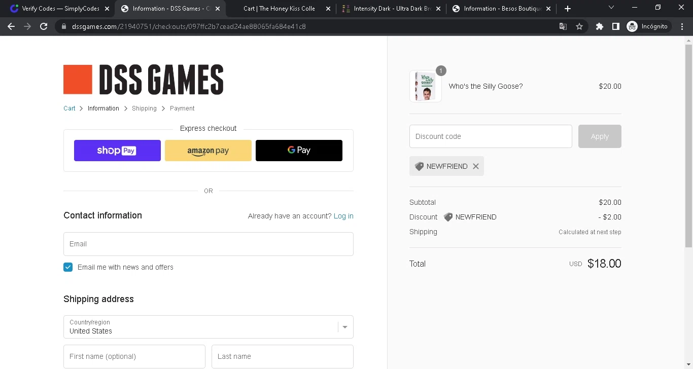 where to use Dss Games promo code box
