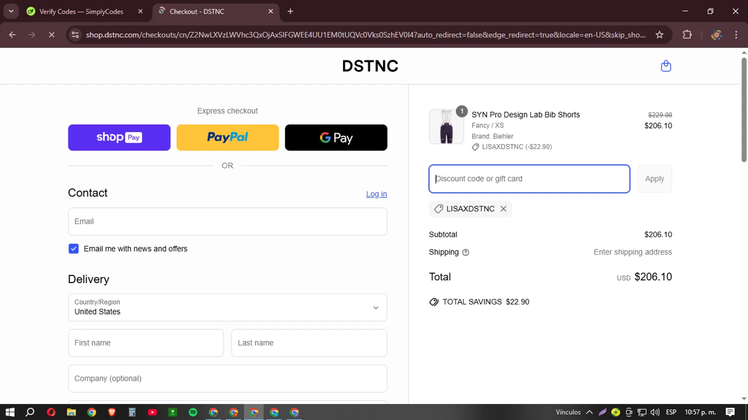 DSTNC discount code screenshot showing code LISAXDSTNC applied at DSTNC checkout page. Uploaded by SimplyCodes community member BudgetHunter9184 on Mar 29, 2025