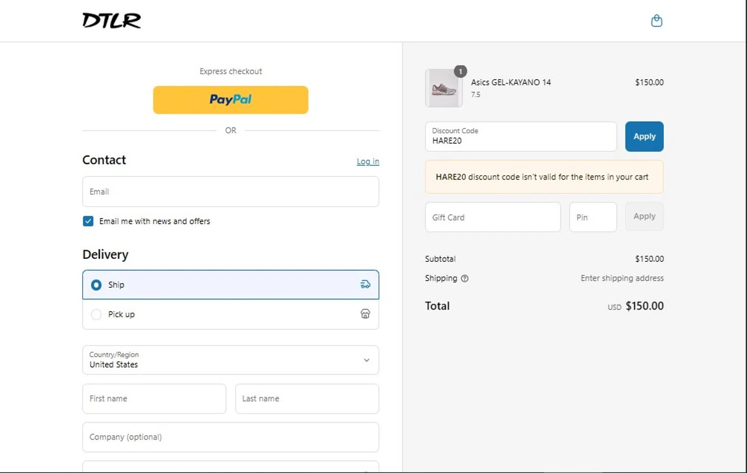 DTLR discount code screenshot showing code HARE20 applied at DTLR checkout page. Uploaded by SimplyCodes community member VictoriousSpotter2855 on Aug 1, 2025