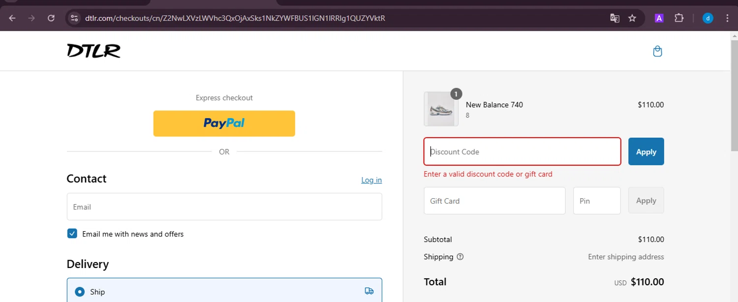 DTLR discount code screenshot showing code YEAR50 applied at DTLR checkout page. Uploaded by SimplyCodes community member ShieldKnight4744 on Feb 3, 2025
