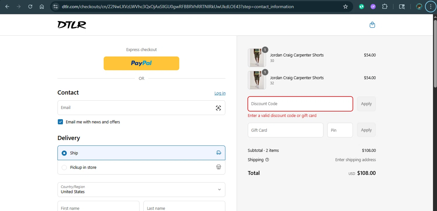 DTLR discount code screenshot showing code SHORT50 applied at DTLR checkout page. Uploaded by SimplyCodes community member xaswqe on Jun 24, 2025