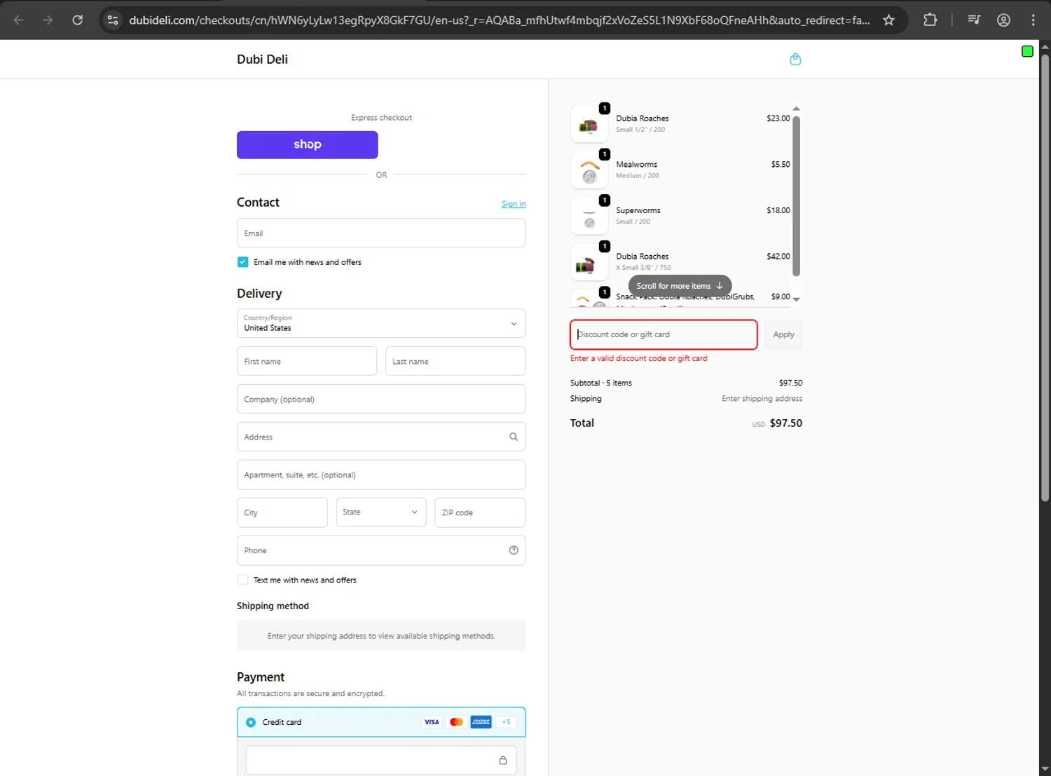 Dubi Deli discount code screenshot showing code HH25 applied at Dubi Deli checkout page. Uploaded by SimplyCodes community member kaiser2 on Dec 29, 2025