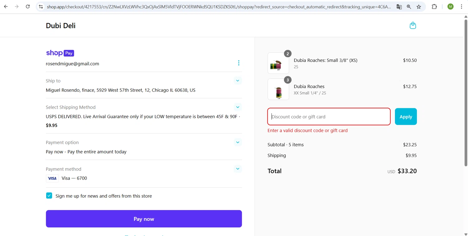 Dubi Deli discount code screenshot showing code DUBIDELI15 applied at Dubi Deli checkout page. Uploaded by SimplyCodes community member ScanHunter7116 on Apr 20, 2025
