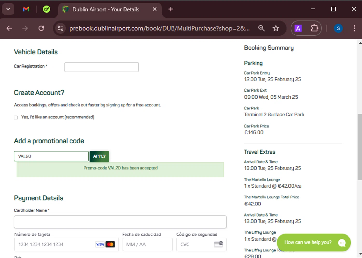 Dublin Airport checkout page showing Dublin Airport promo code box | Screenshot taken by SimplyCodes community member on Feb 10, 2025