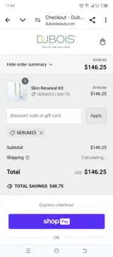 SERUM25 coupon verification screenshot