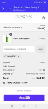 LABORDAY coupon verification screenshot