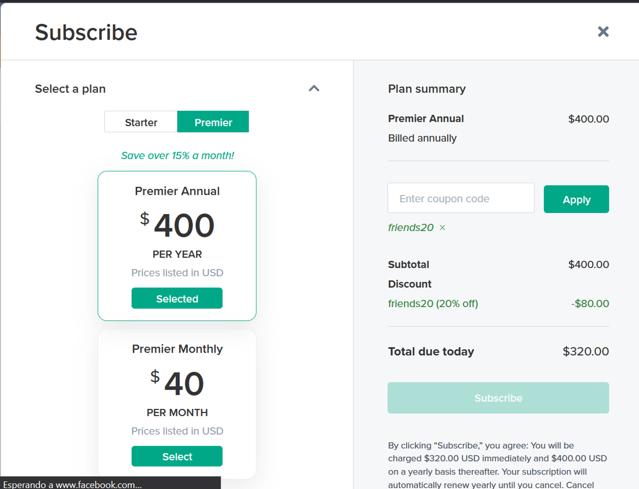 Dubsado checkout page showing Dubsado coupon code box | Screenshot taken by SimplyCodes community member on Sep 10, 2025