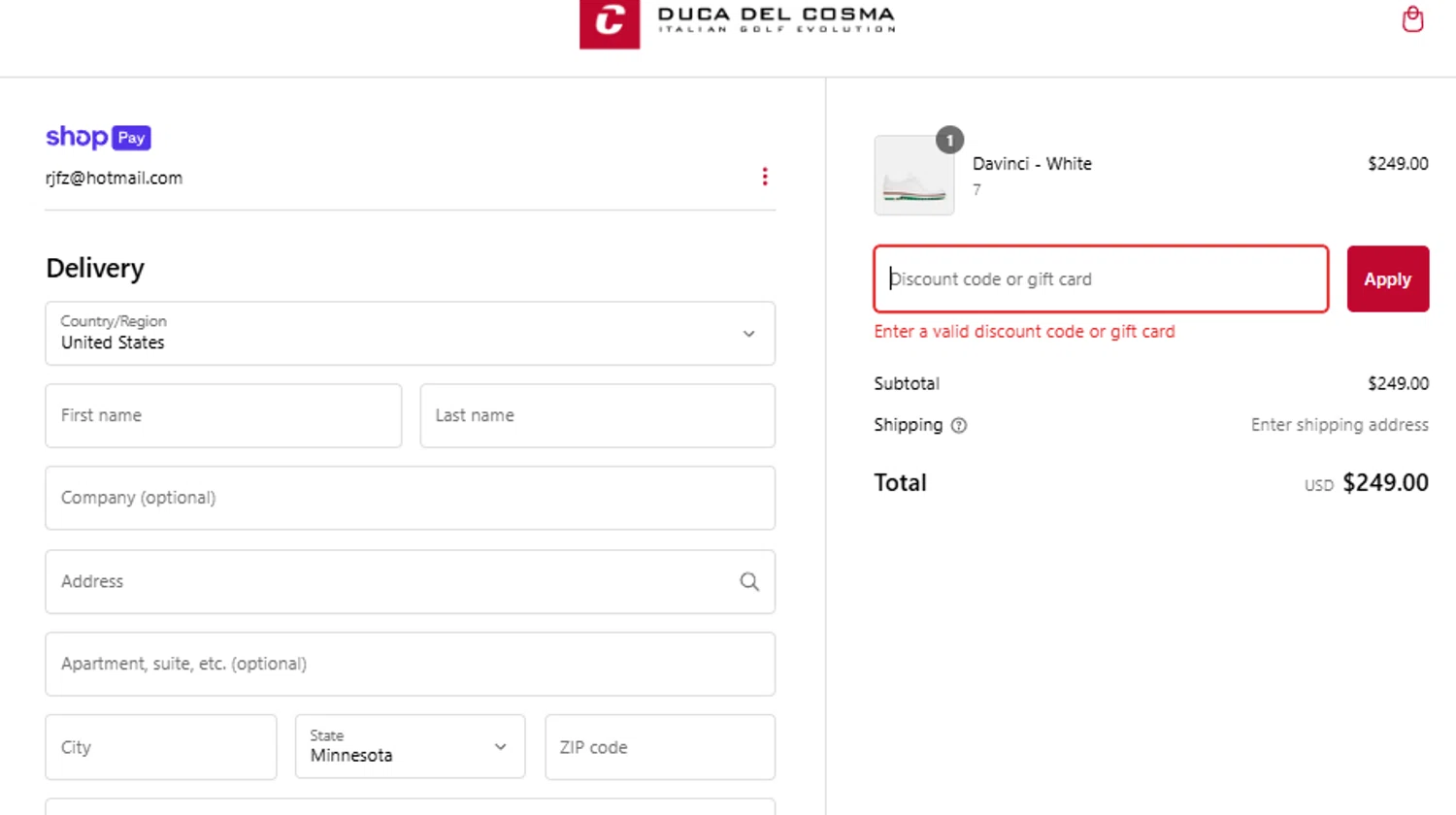 Duca Del Cosma US promo code screenshot showing code EXTRA10 applied at Duca Del Cosma US checkout page. Uploaded by SimplyCodes community member BonusDefender8823 on Feb 15, 2025