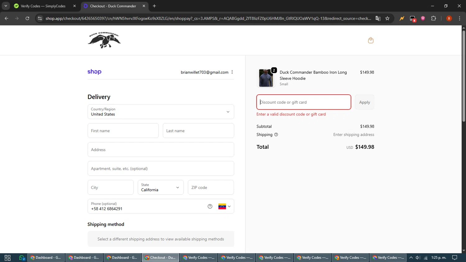 Duck Commander promo code screenshot showing code MAYHAW applied at Duck Commander checkout page. Uploaded by SimplyCodes community member BrilliantLynx7174 on Nov 25, 2025