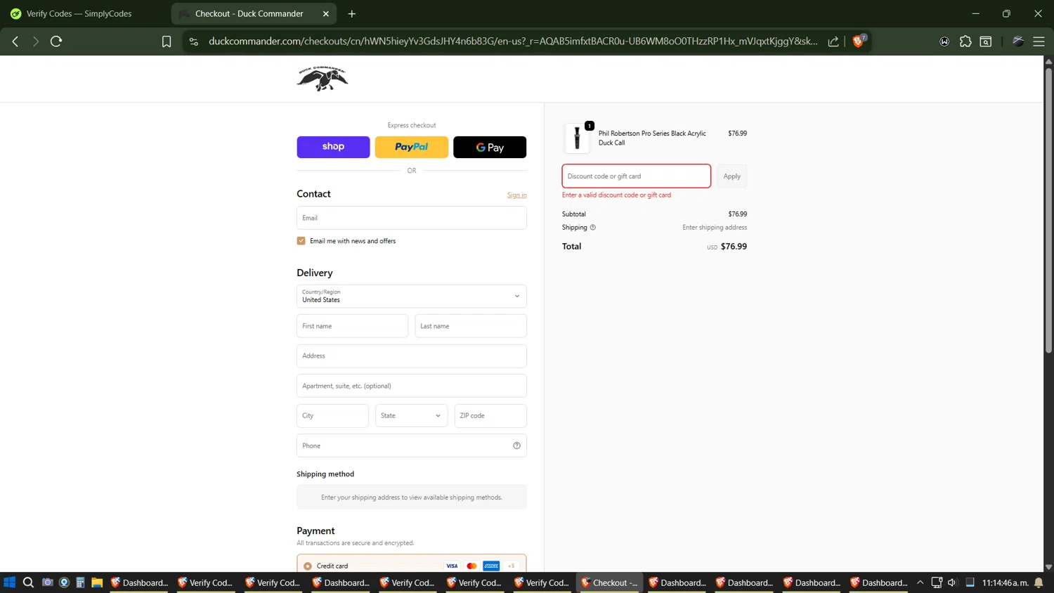 Duck Commander promo code screenshot showing code MAYHAW applied at Duck Commander checkout page. Uploaded by SimplyCodes community member Phoenix on Nov 25, 2025