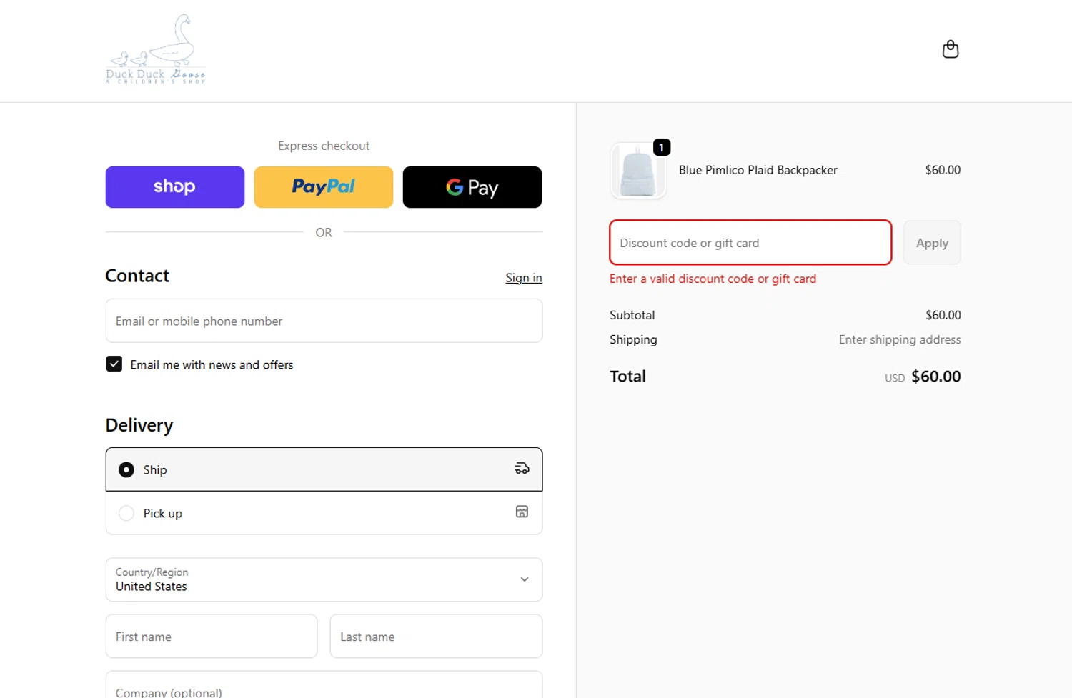 Duck Duck Goose promo code screenshot showing code SNOWDAY applied at Duck Duck Goose checkout page. Uploaded by SimplyCodes community member SavvyLegend1586 on Nov 20, 2025