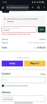 Duck Head coupon verification screenshot