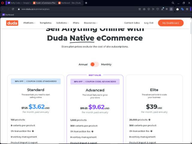 Duda checkout page showing Duda coupon code box | Screenshot taken by SimplyCodes community member on Nov 5, 2023