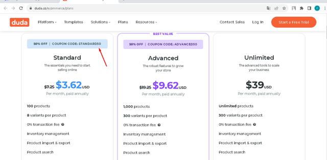 Duda checkout page showing Duda coupon code box | Screenshot taken by SimplyCodes community member on Oct 7, 2023