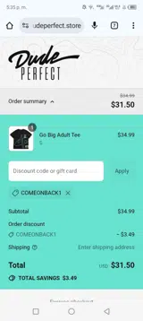 COMEONBACK1 coupon verification screenshot