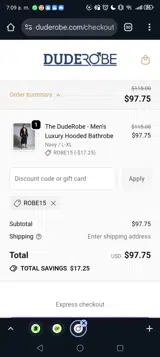ROBE15 coupon verification screenshot