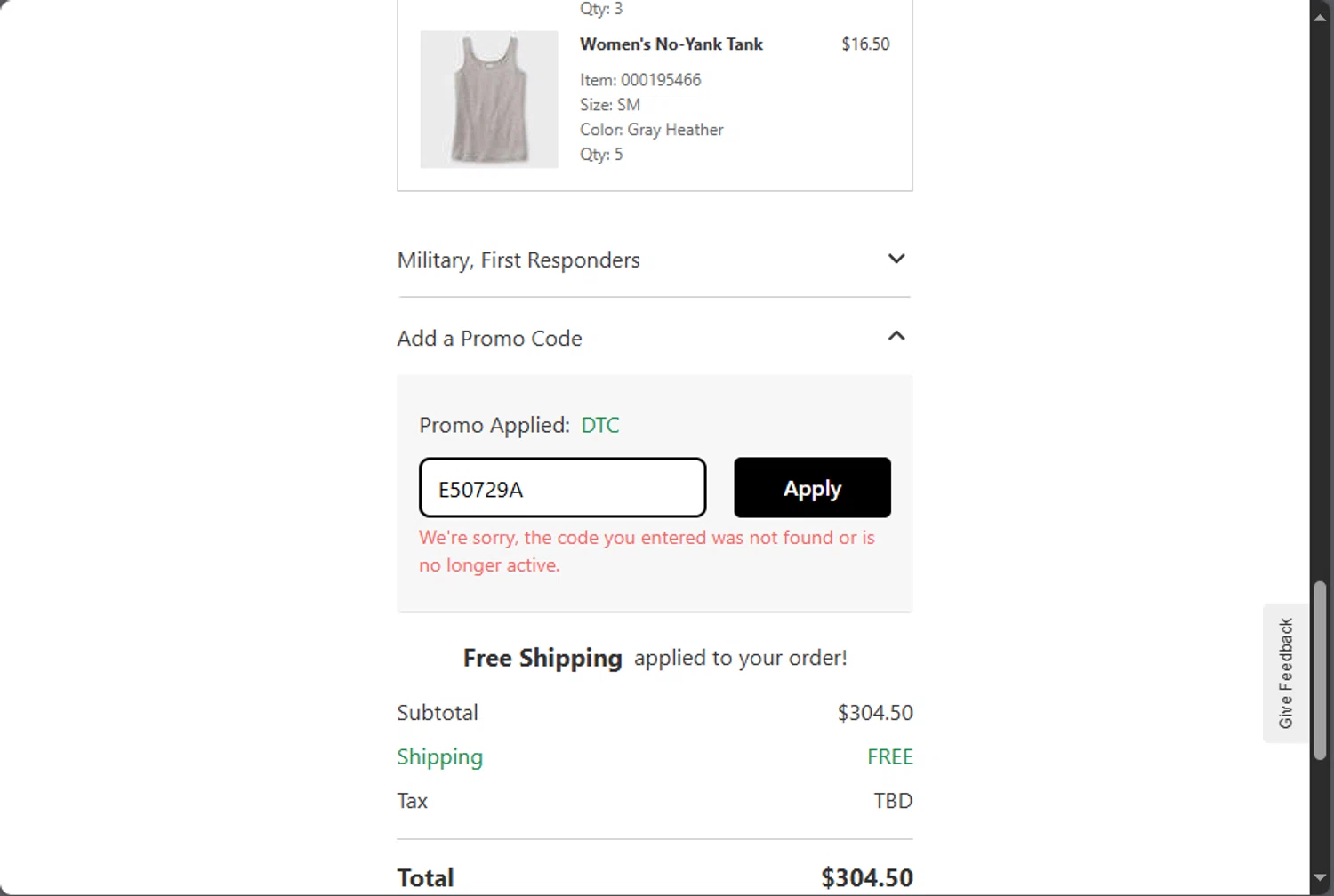 Duluth Trading promo code screenshot showing code E50729A applied at Duluth Trading checkout page. Uploaded by SimplyCodes community member carloschirino on Aug 27, 2025