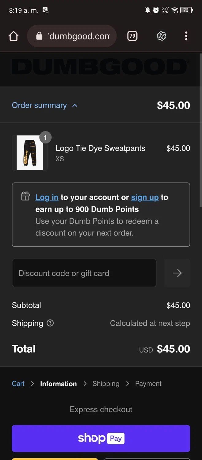 Dumbgood coupon code screenshot showing code ANJEEZ20 applied at Dumbgood checkout page. Uploaded by SimplyCodes community member ValiantFox3884 on Jan 2, 2025