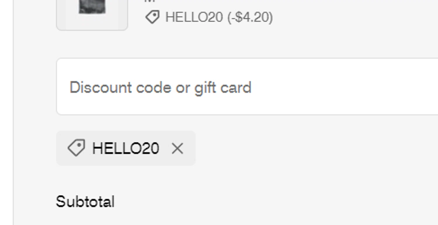 Dumbgood coupon code screenshot showing code HELLO20 applied at Dumbgood checkout page. Uploaded by SimplyCodes community member GloriousMaverick573 on Feb 28, 2025