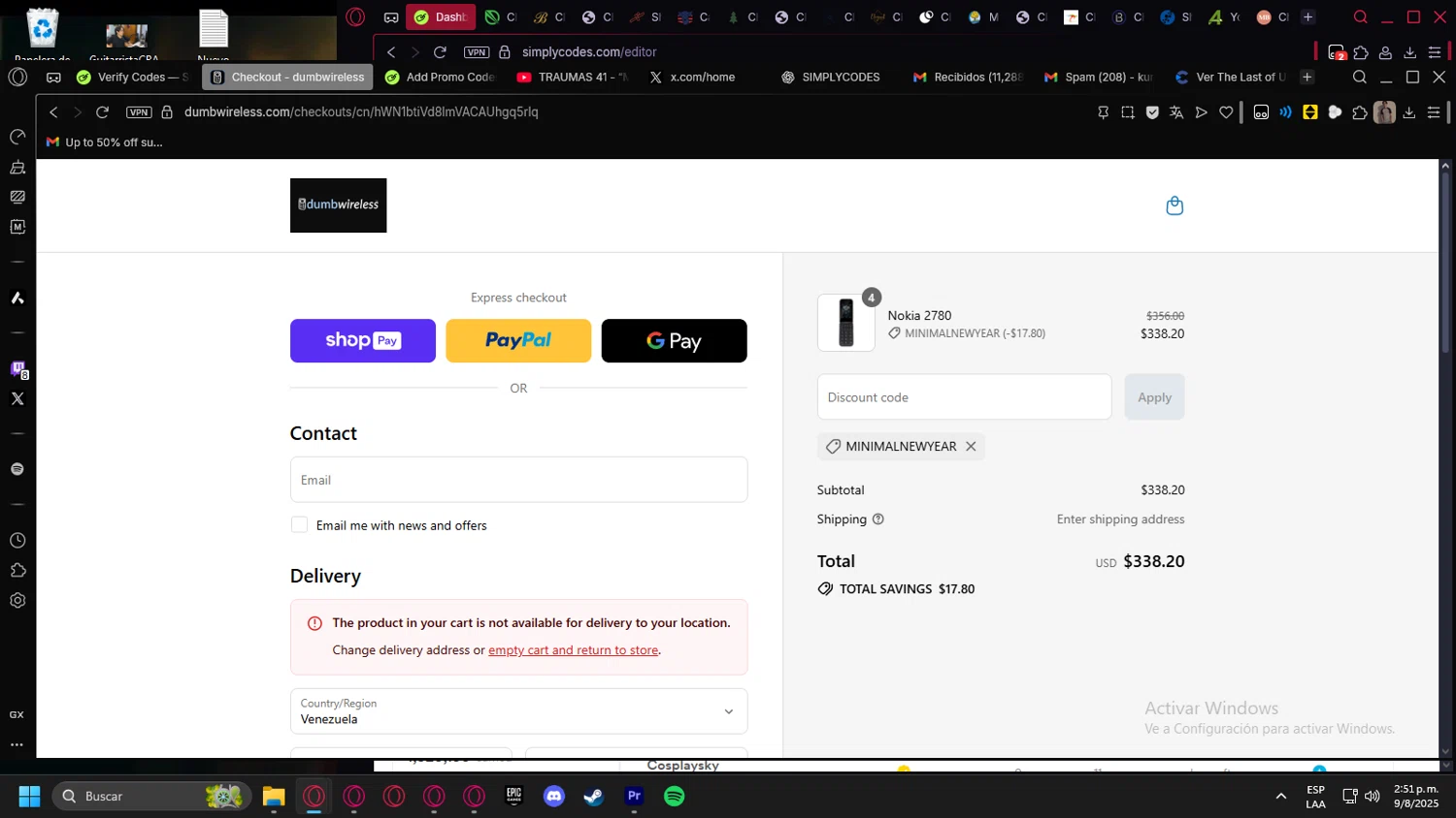 dumbwireless promo code screenshot showing code MINIMALNEWYEAR applied at dumbwireless checkout page. Uploaded by SimplyCodes community member kurcovein on Aug 9, 2025