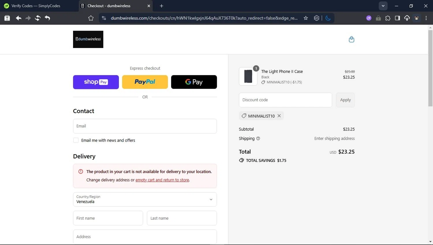 dumbwireless promo code screenshot showing code minimalist10 applied at dumbwireless checkout page. Uploaded by SimplyCodes community member BrilliantTitan6909 on Aug 13, 2025