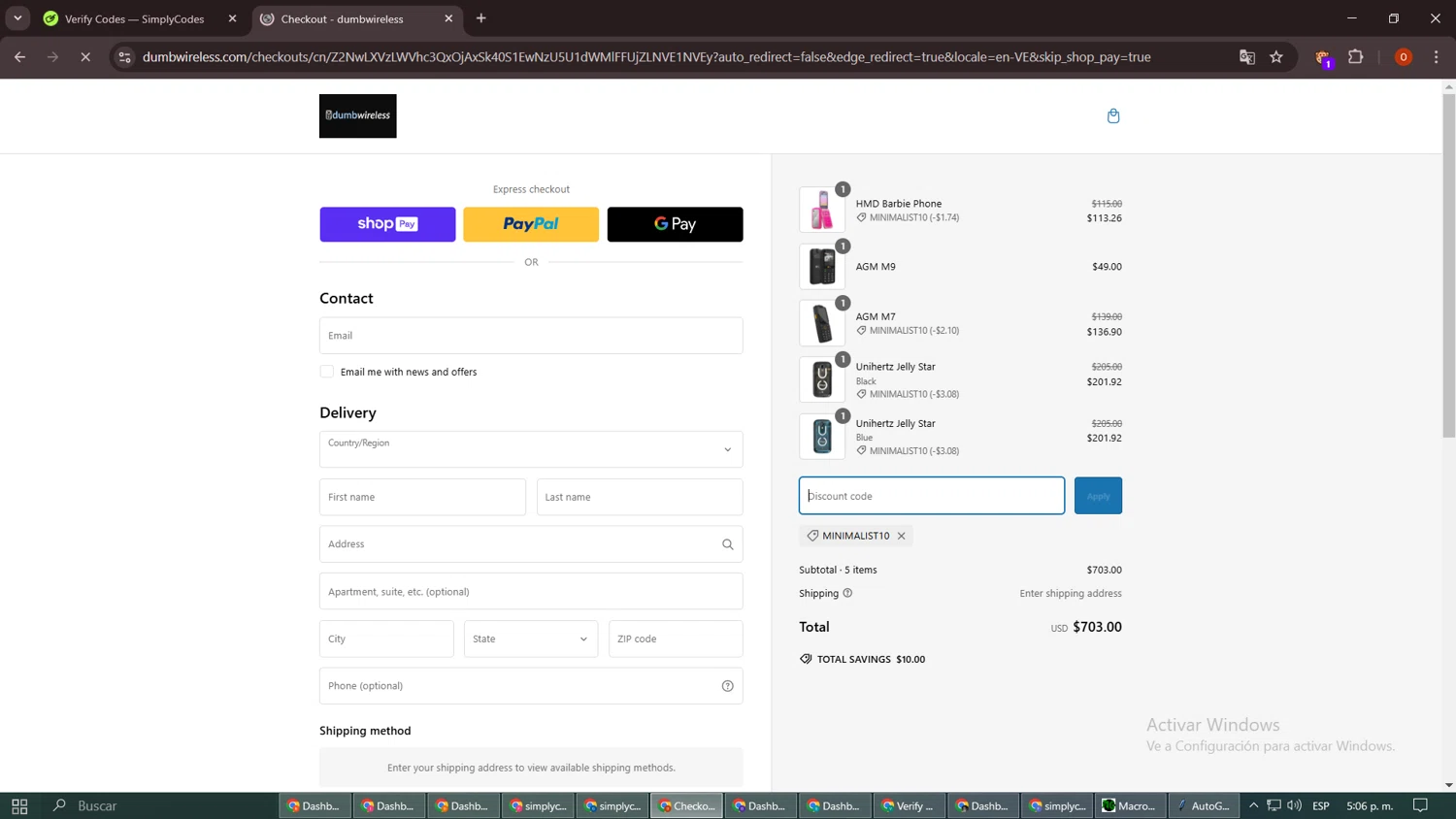 dumbwireless promo code screenshot showing code minimalist10 applied at dumbwireless checkout page. Uploaded by SimplyCodes community member SavingsLegend3954 on Feb 27, 2025