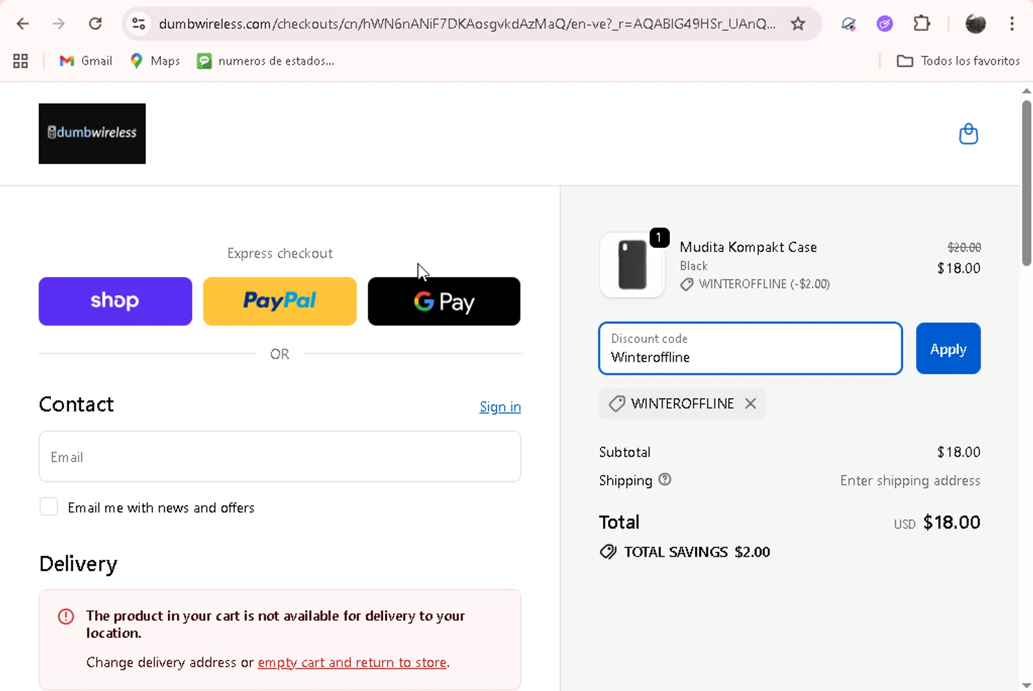 dumbwireless promo code screenshot showing code Winteroffline applied at dumbwireless checkout page. Uploaded by SimplyCodes community member adrianvasquez1 on Dec 24, 2025