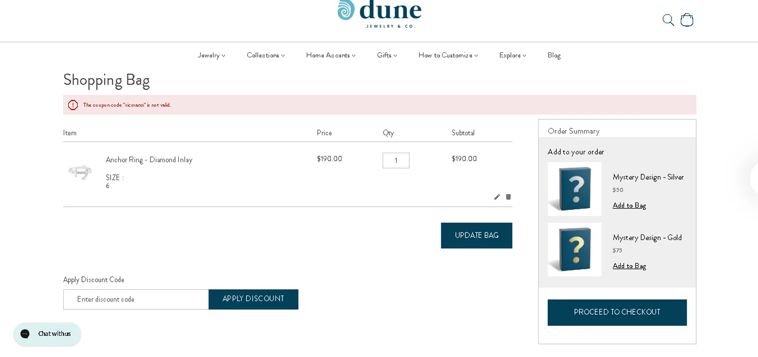 Dune Jewelry discount code screenshot showing code HELLODUNE2025 applied at Dune Jewelry checkout page. Uploaded by SimplyCodes community member MagnificentCurator5441 on Jul 31, 2025
