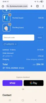 Lately15 coupon verification screenshot