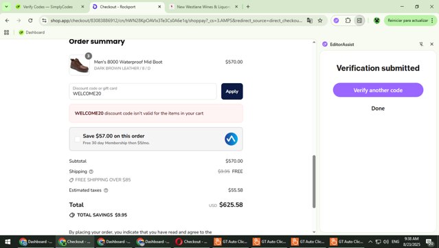 Dunham checkout page showing Dunham promo code box | Screenshot taken by SimplyCodes community member on Aug 23, 2025