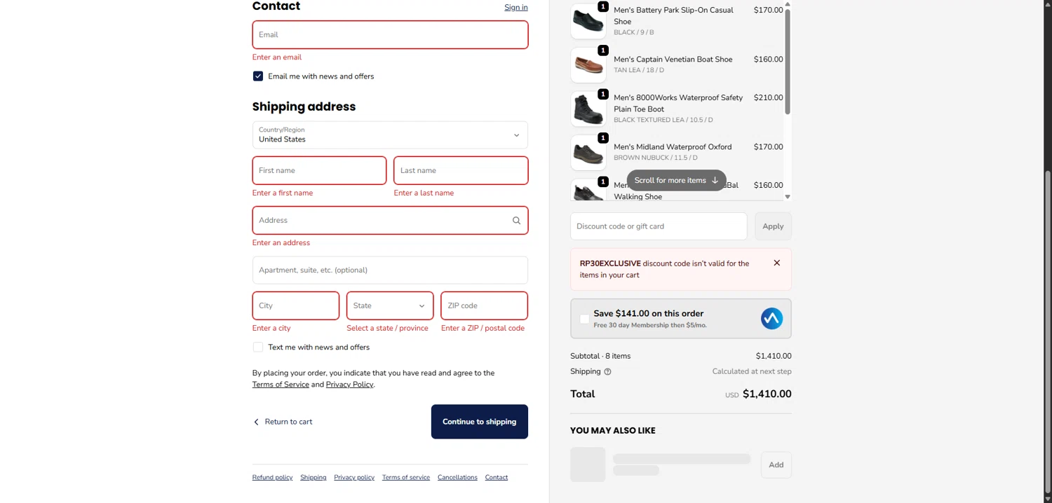 Dunham promo code screenshot showing code RP30EXCLUSIVE applied at Dunham checkout page. Uploaded by SimplyCodes community member TokenNavigator3088 on Jan 8, 2026