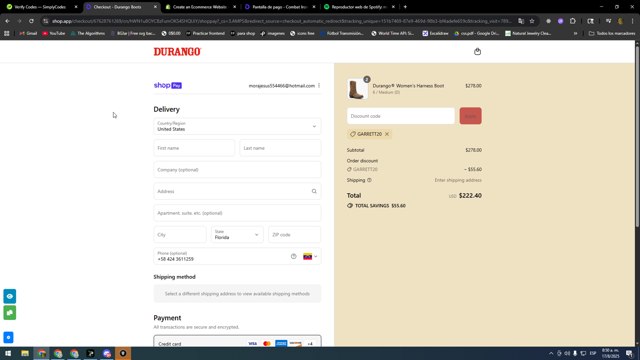 Durango checkout page showing Durango promo code box | Screenshot taken by SimplyCodes community member on Aug 17, 2025