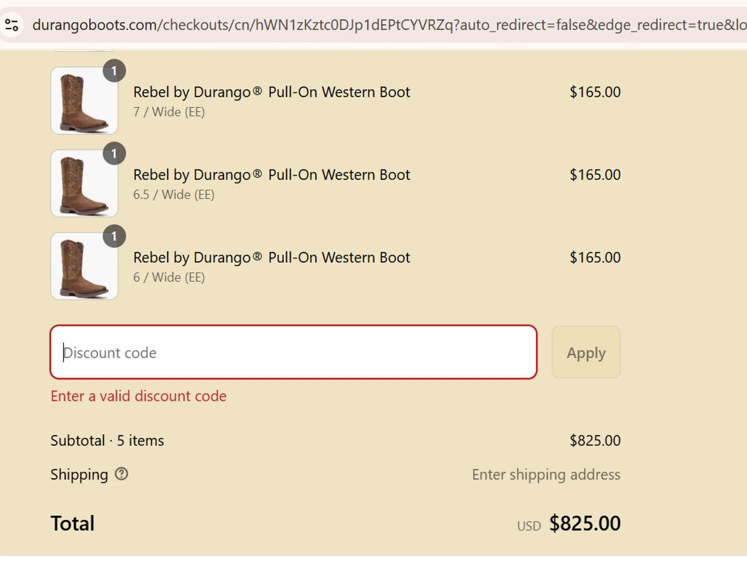 Durango promo code screenshot showing code School applied at Durango checkout page. Uploaded by SimplyCodes community member CouponSage9293 on Aug 19, 2025