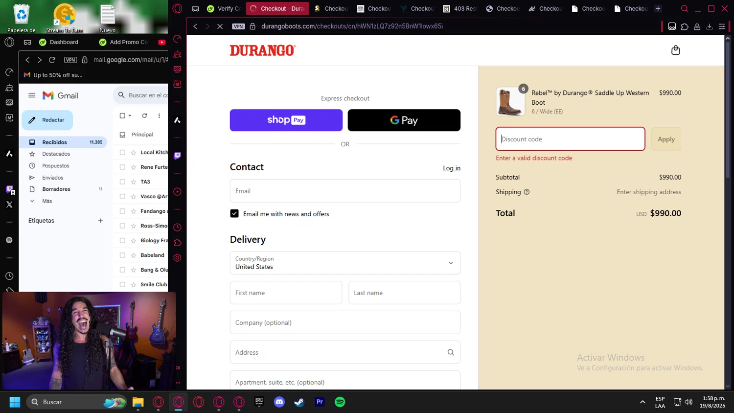 Durango promo code screenshot showing code School applied at Durango checkout page. Uploaded by SimplyCodes community member leonardocamacho2 on Aug 19, 2025