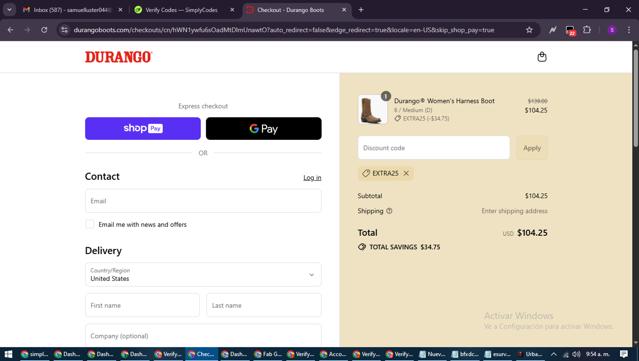 Durango checkout page showing Durango promo code box | Screenshot taken by SimplyCodes community member on Aug 19, 2025